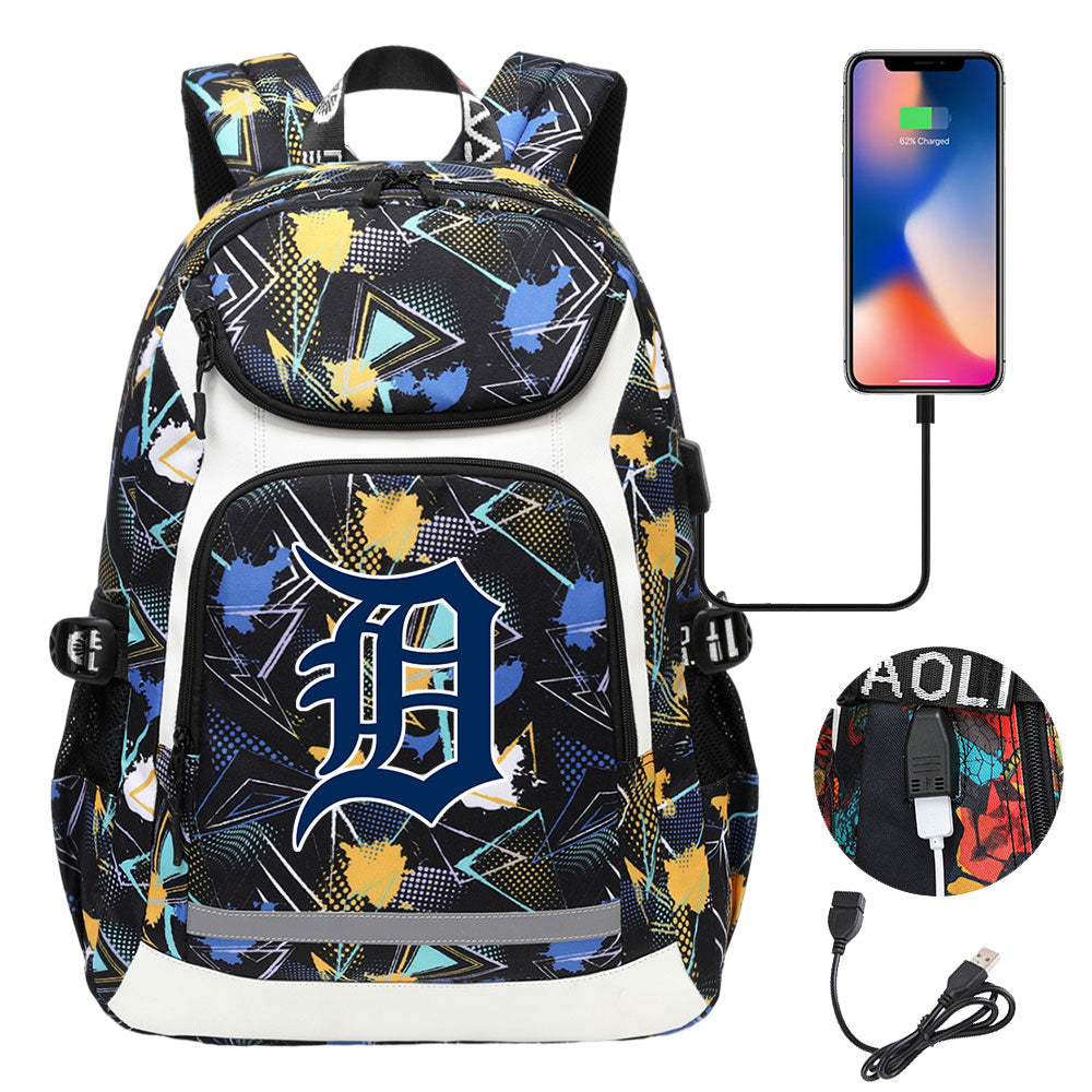 Detroit Tigers Backpack School Notebook Travel Bags With USB