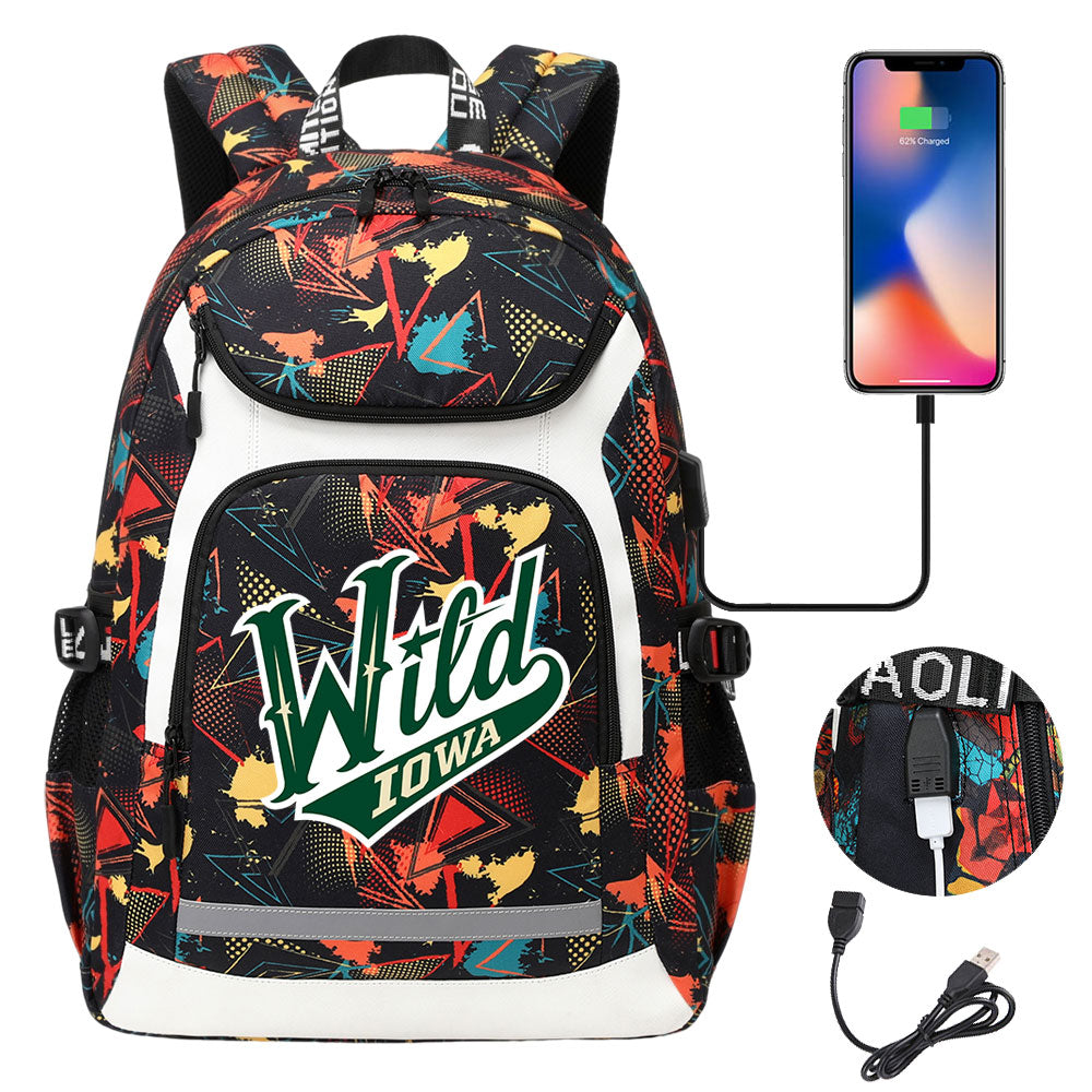 Iowa Wild Hockey Backpack School Notebook Travel Bags With USB