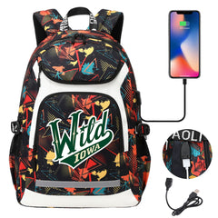 Iowa Wild Hockey Backpack School Notebook Travel Bags With USB