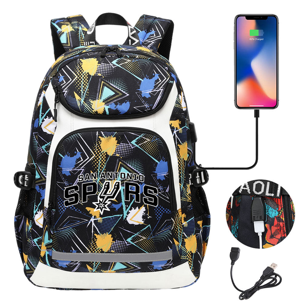 San Antonio Spurs Backpack School Notebook Travel Bags With USB