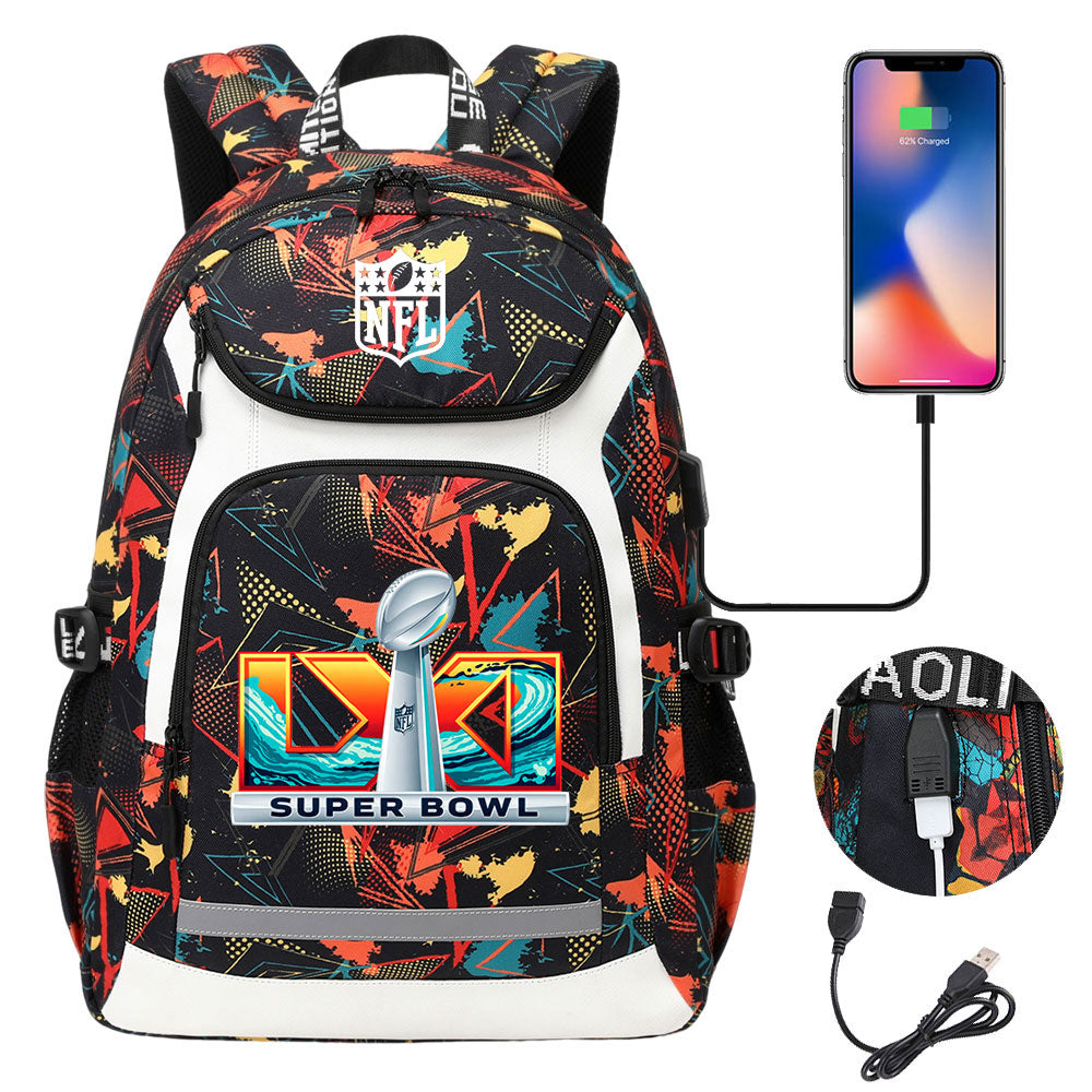 Football Team Rugby  Backpack School Notebook Travel Bags With USB