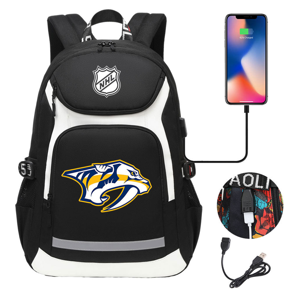 Nashville Predators Hockey League Backpack School Notebook Travel Bags With USB