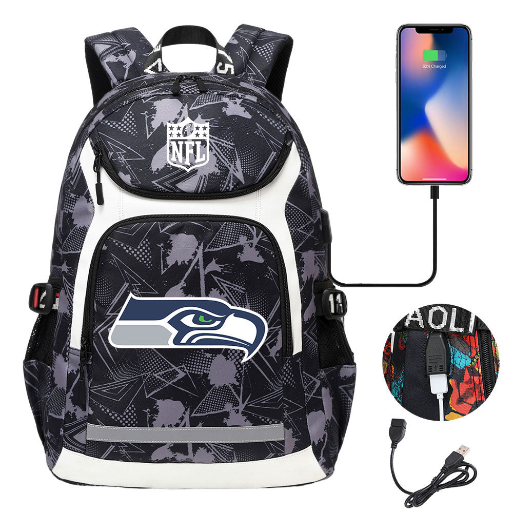 Seattle Seahawks Football Rugby Backpack School Notebook Travel Bags With USB