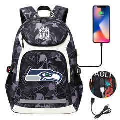 Seattle Seahawks Football Rugby Backpack School Notebook Travel Bags With USB