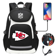 Kansas City Chiefs Football Rugby Backpack School Notebook Travel Bags With USB