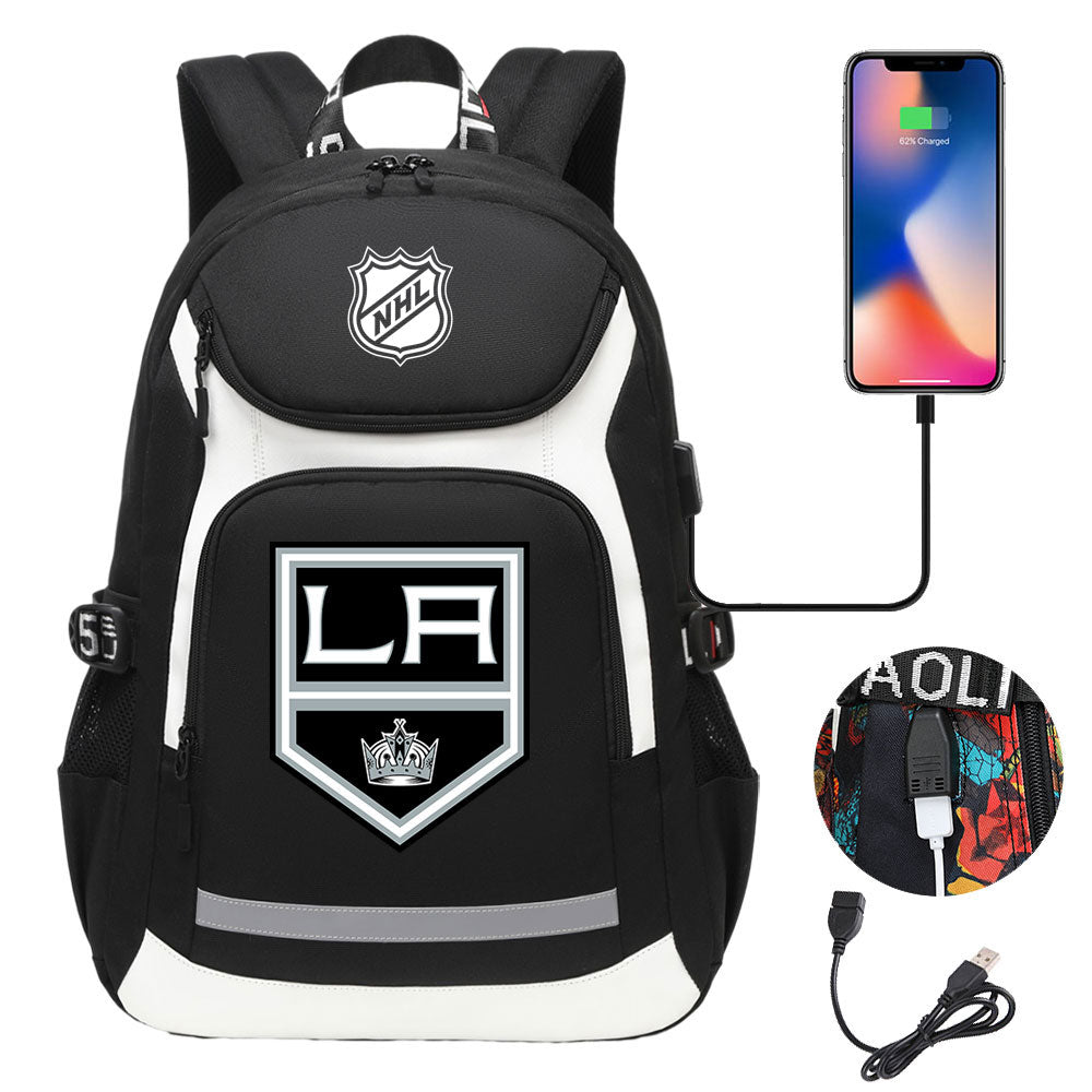 Los Angeles Kings Hockey League Backpack School Notebook Travel Bags With USB