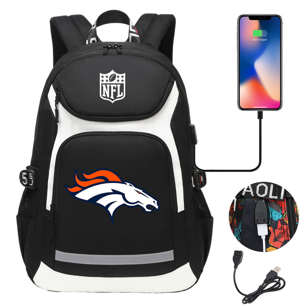 Denver Broncos Football Rugby Backpack School Notebook Travel Bags With USB