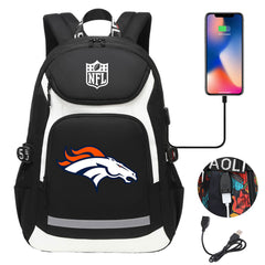 Denver Broncos Football Rugby Backpack School Notebook Travel Bags With USB