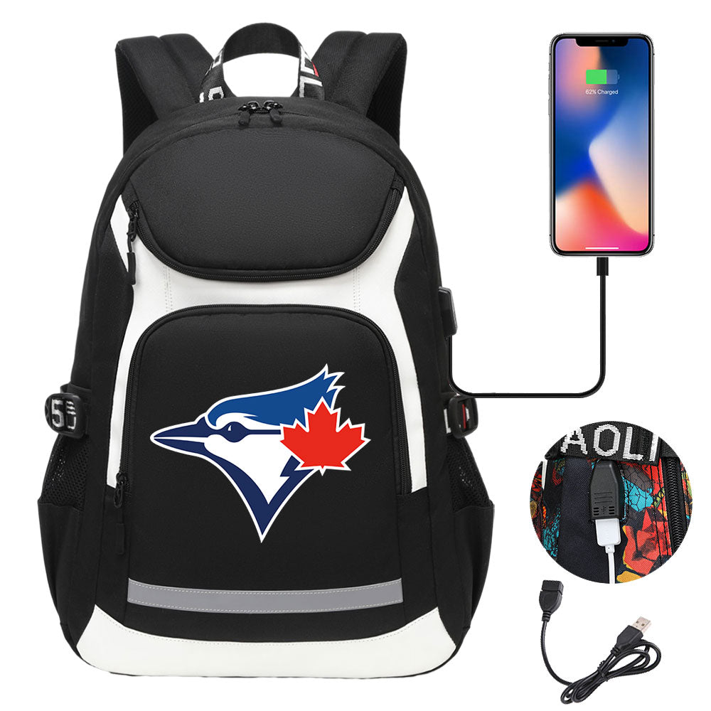 Toronto Blue Jays Backpack School Notebook Travel Bags With USB
