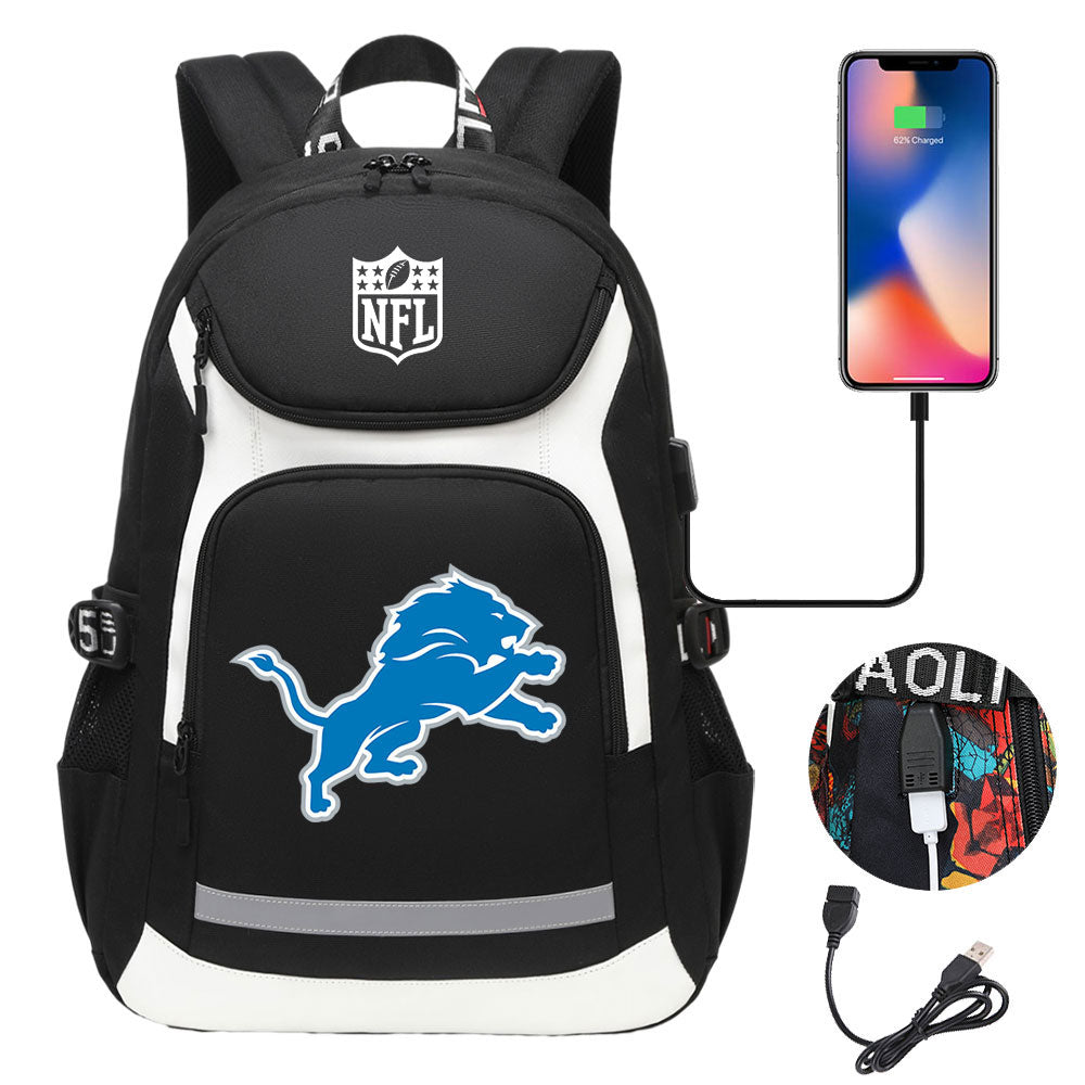 Detroit Lions Football Rugby Backpack School Notebook Travel Bags With USB
