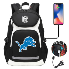 Detroit Lions Football Rugby Backpack School Notebook Travel Bags With USB