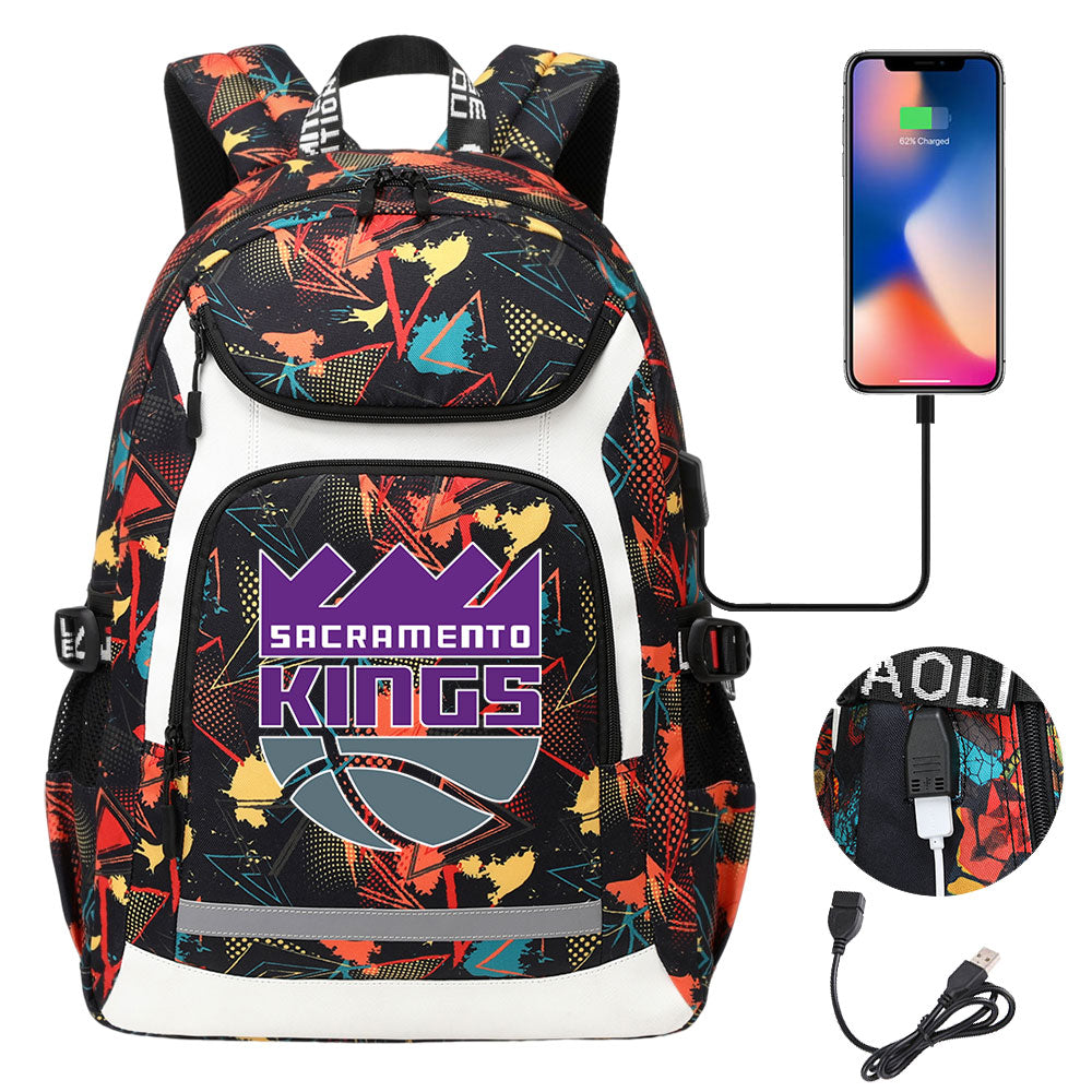 Sacramento Kings Backpack School Notebook Travel Bags With USB