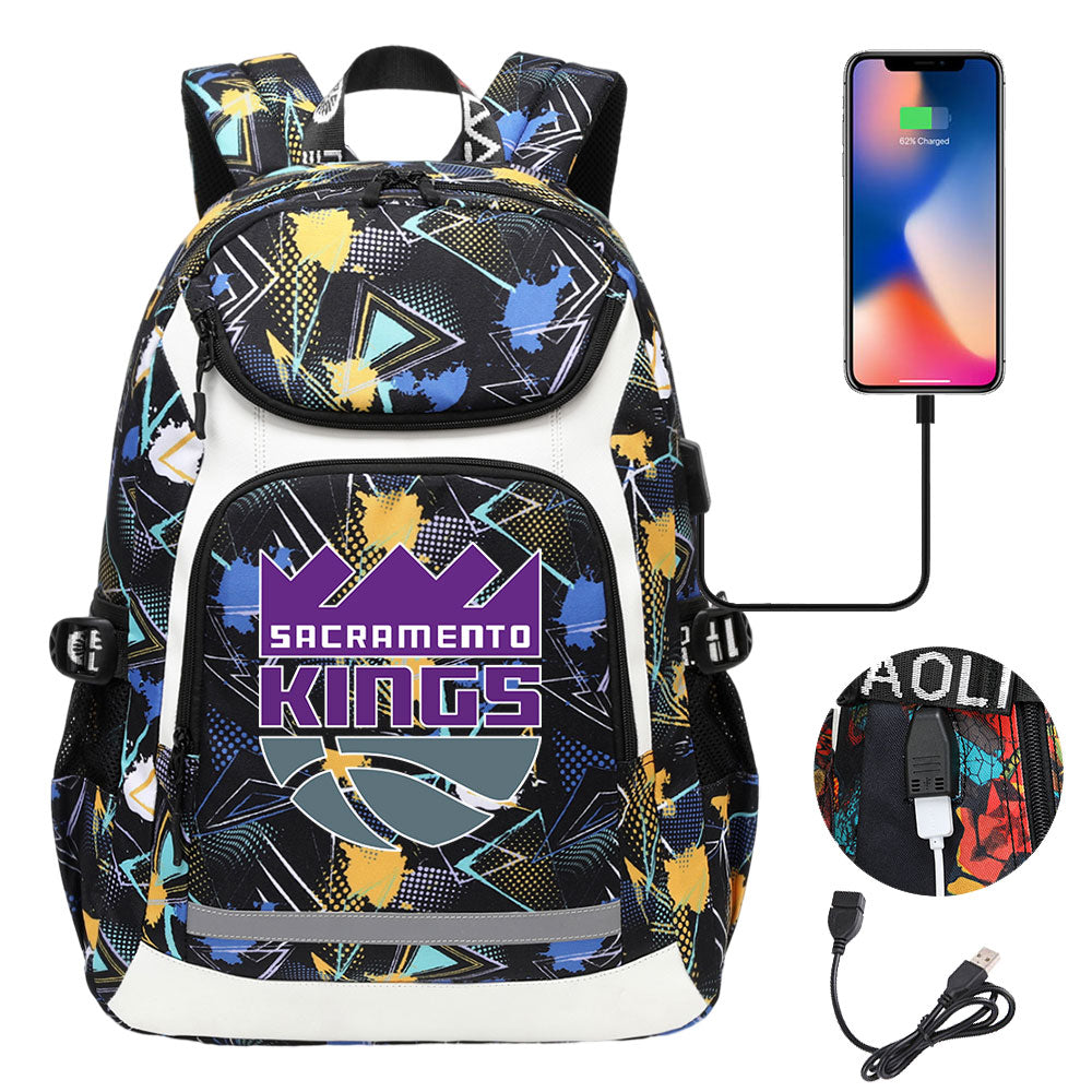 Sacramento Kings Backpack School Notebook Travel Bags With USB