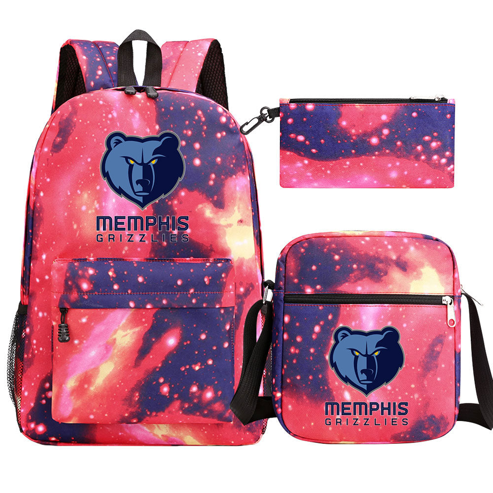 Memphis Grizzlies Basketball School Backpack Shoulder Bag Pencil Bags 3pcs Set