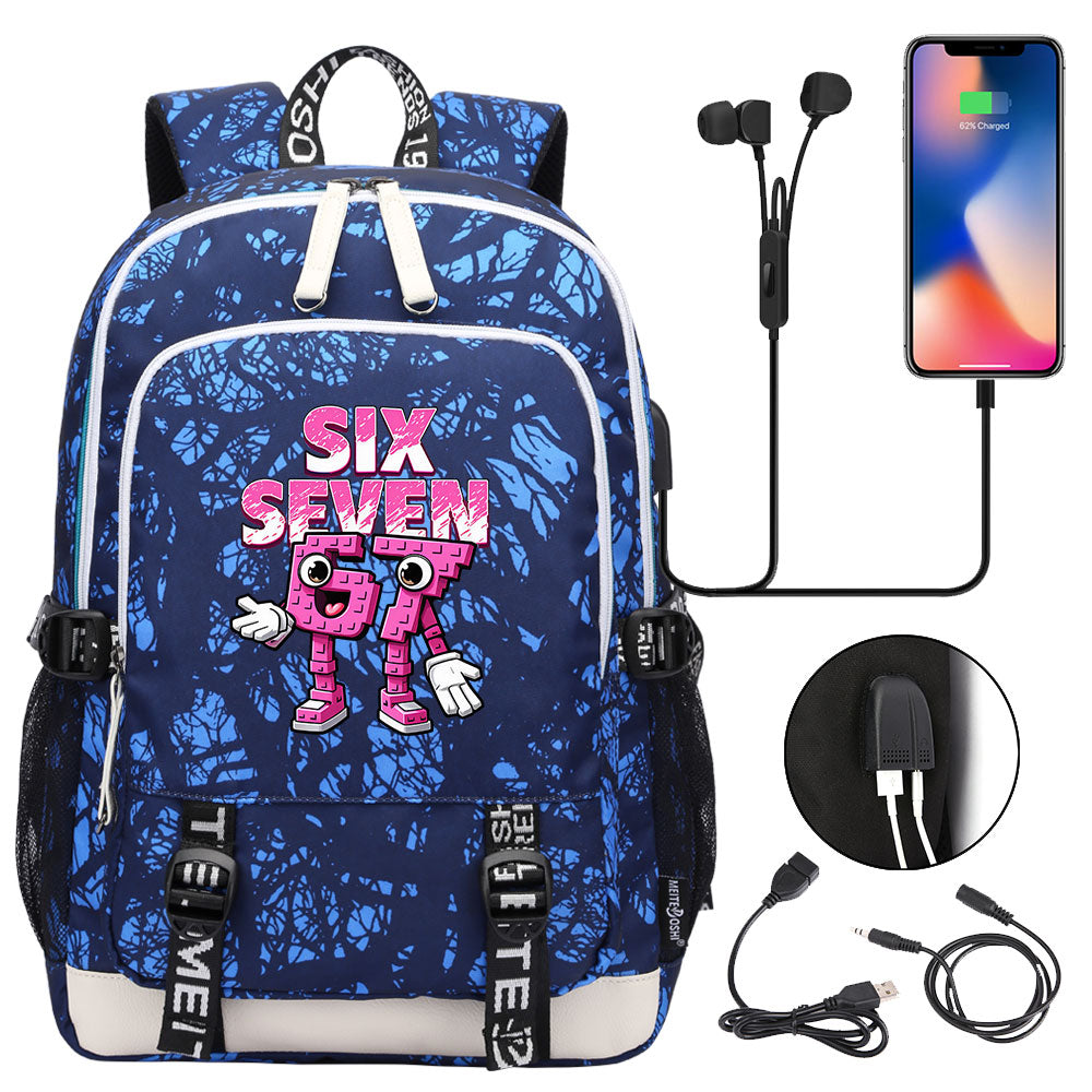 Steal a Brainrot 67 USB Charging Backpack School Note Book Laptop Travel Bags