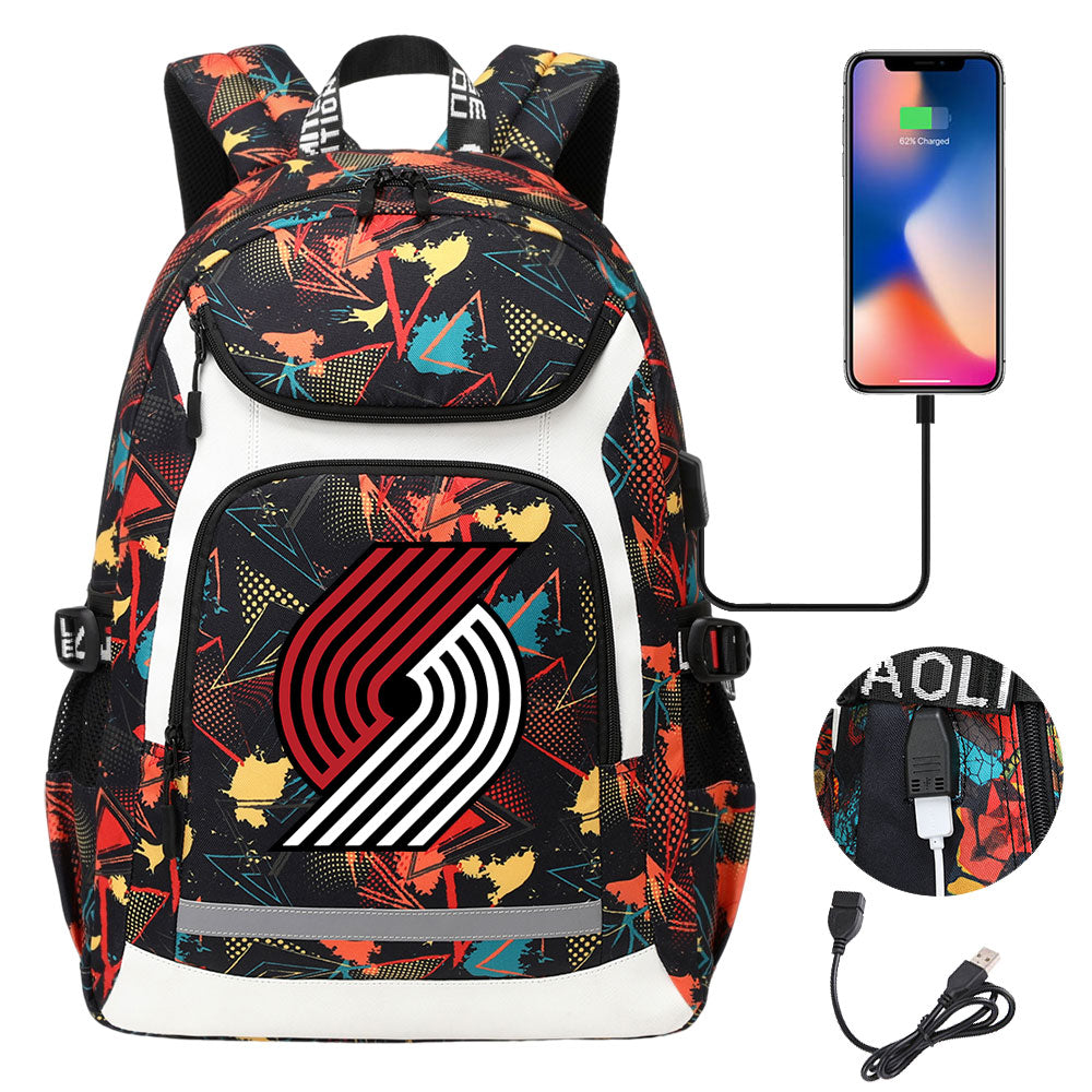 Portland Trail Blazers Backpack School Notebook Travel Bags With USB