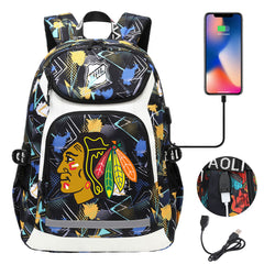 Chicago Blackhawks Hockey League Backpack School Notebook Travel Bags With USB
