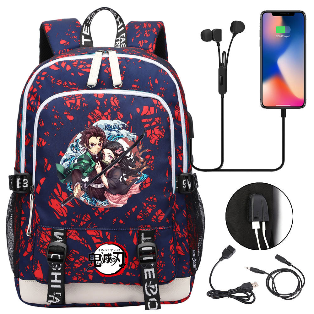 Demon Slayer Kimetsu No Yaiba USB Charging Backpack School Note Book Laptop Travel Bags