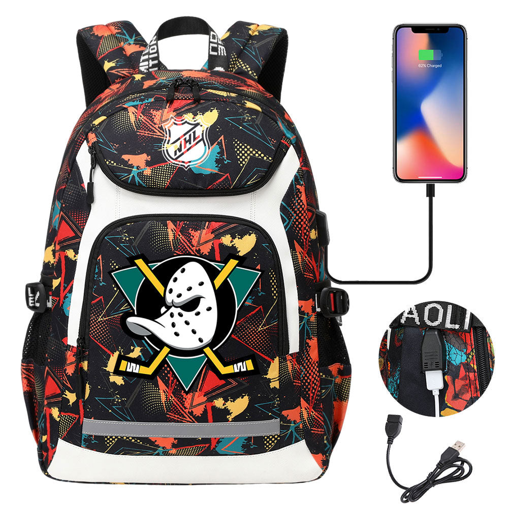 Anaheim Ducks Hockey League Backpack School Notebook Travel Bags With USB