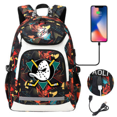 Anaheim Ducks Hockey League Backpack School Notebook Travel Bags With USB
