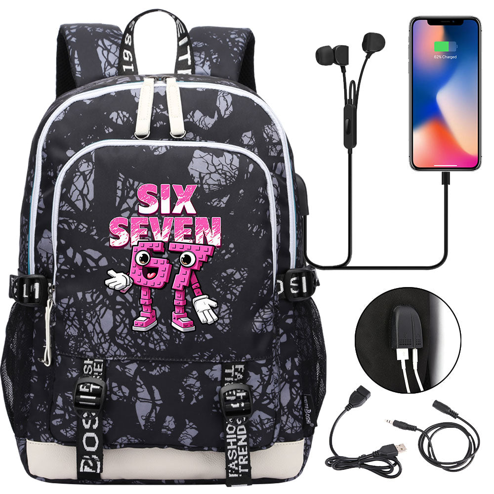 Steal a Brainrot 67 USB Charging Backpack School Note Book Laptop Travel Bags