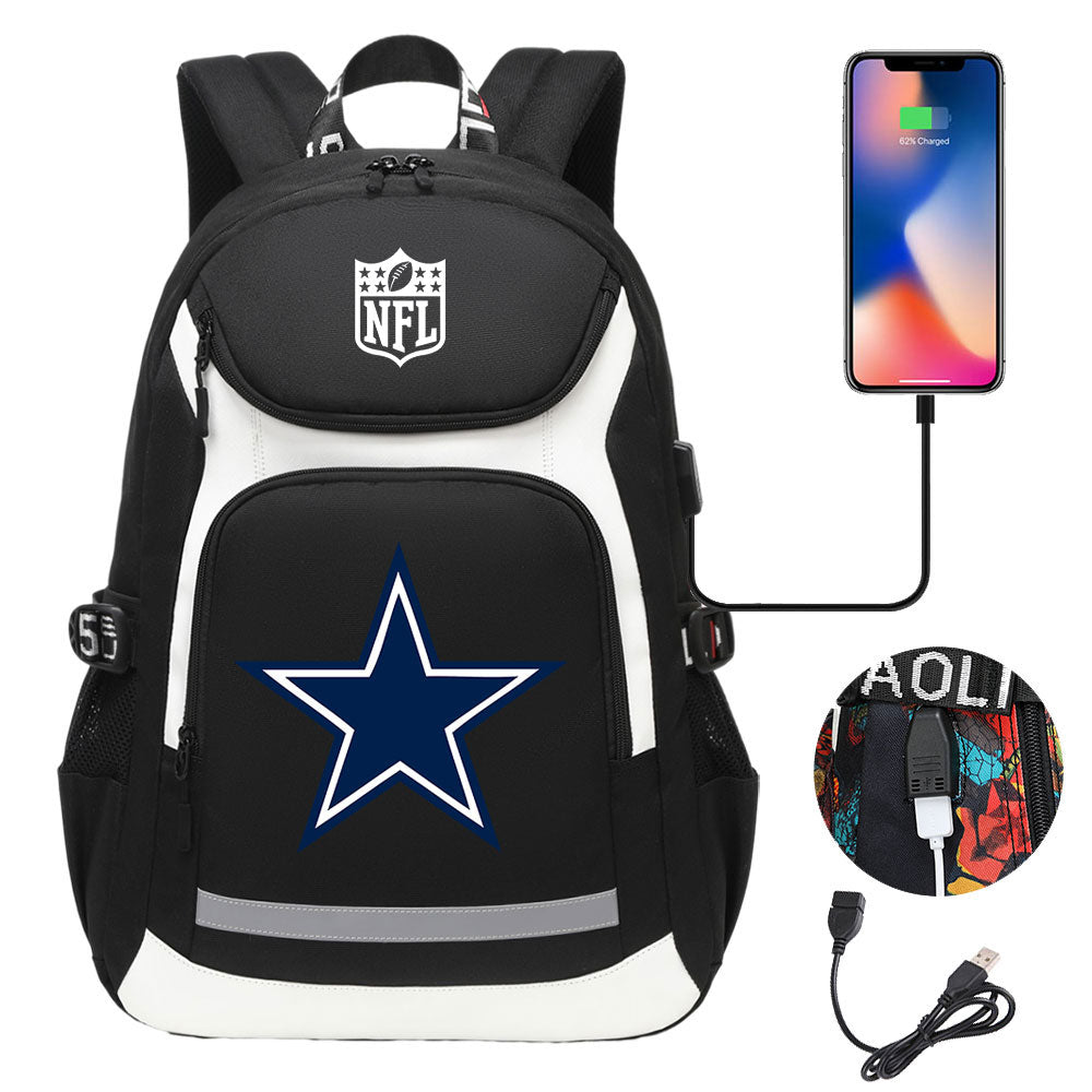 Dallas Cowboys Football Rugby Backpack School Notebook Travel Bags With USB