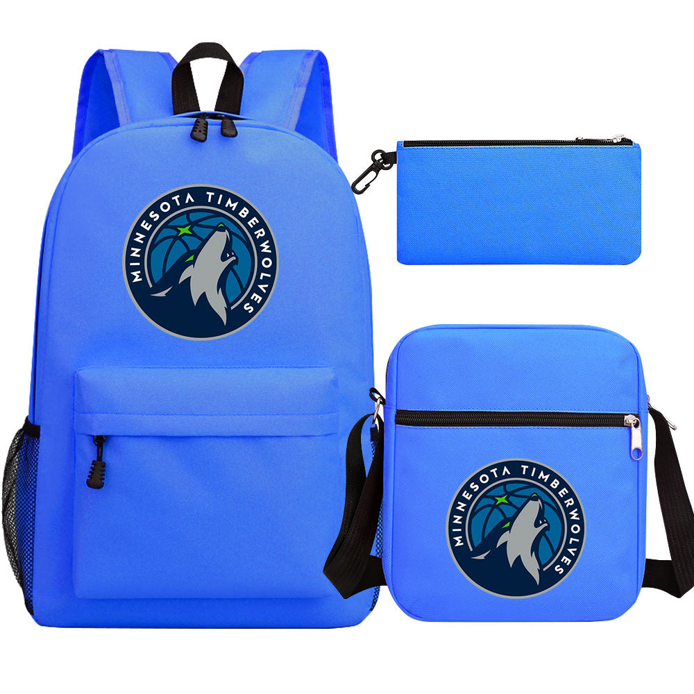 Minnesota Timberwolves Basketball School Backpack Shoulder Bag Pencil Bags 3pcs Set