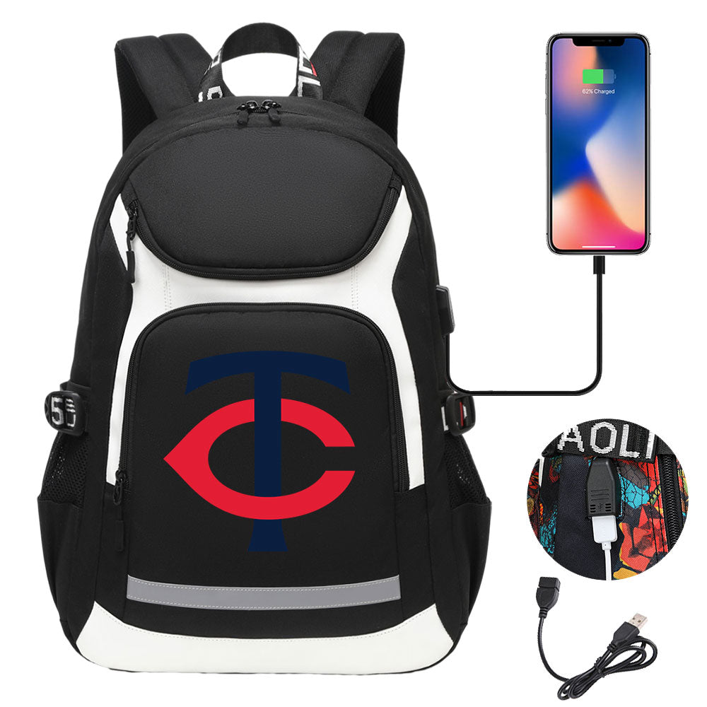 Minnesota Twins Backpack School Notebook Travel Bags With USB