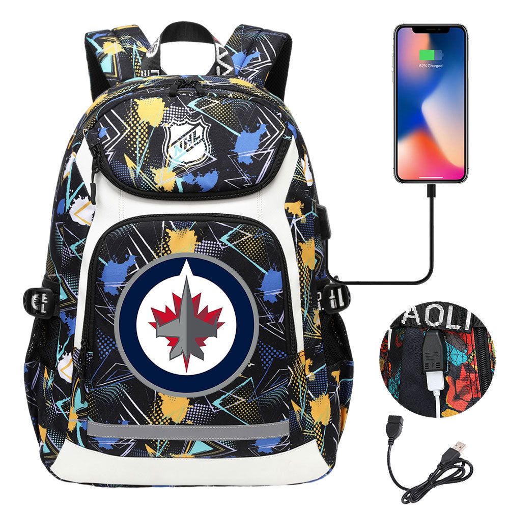 Winnipeg Jets Hockey League Backpack School Notebook Travel Bags With USB