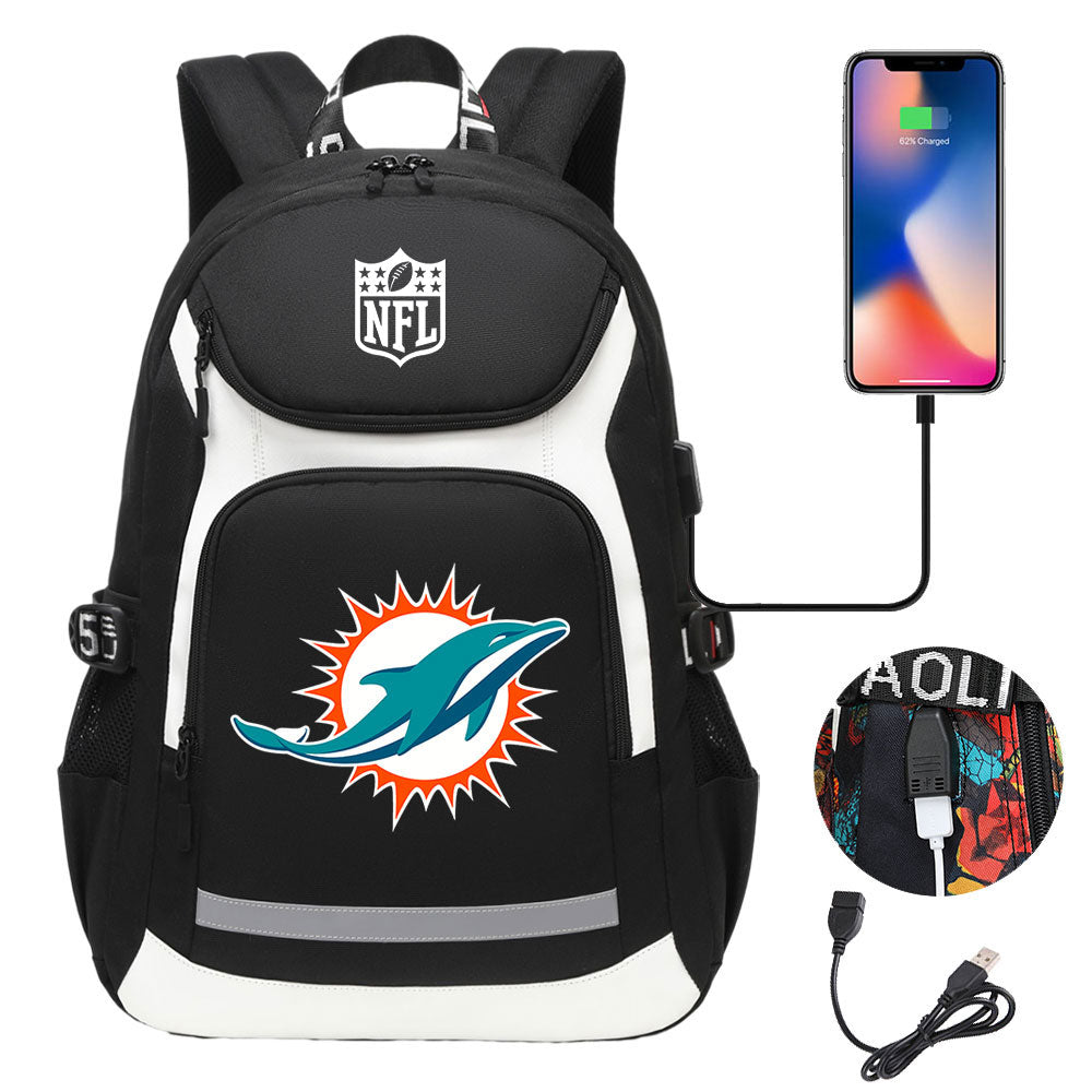 Miami Dolphins Football Rugby Backpack School Notebook Travel Bags With USB