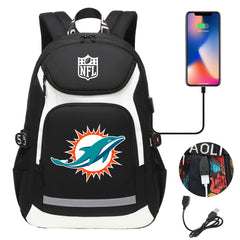 Miami Dolphins Football Rugby Backpack School Notebook Travel Bags With USB