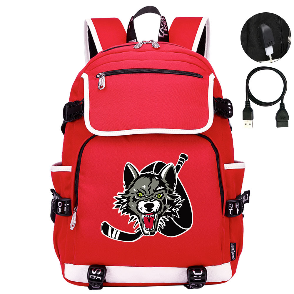 Chicago Wolves Hockey League Backpack School Notebook Travel Bag