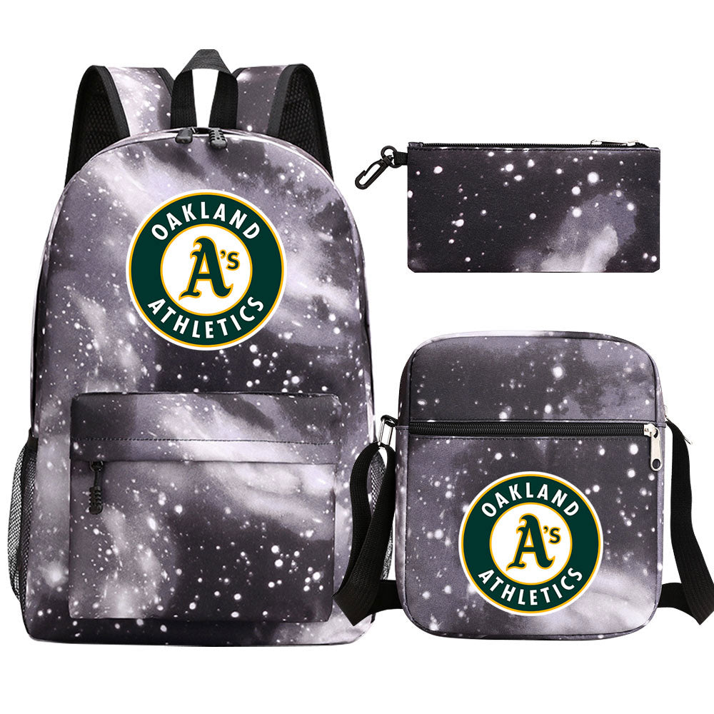 Oakland Athletics Baseball School Backpack Shoulder Bag Pencil Bags 3pcs Set