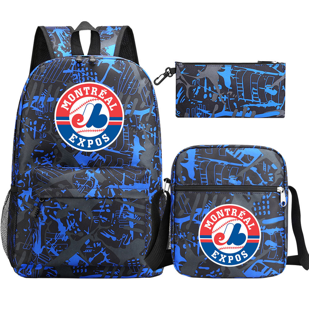 Montreal Expos Baseball School Backpack Shoulder Bag Pencil Bags 3pcs Set