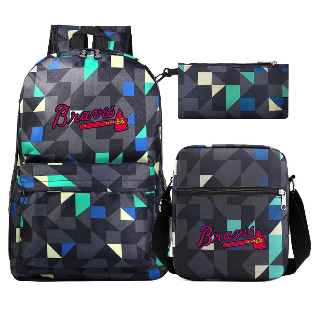 Atlanta Braves Baseball School Backpack Shoulder Bag Pencil Bags 3pcs Set