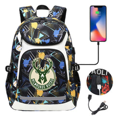 Milwaukee Bucks Backpack School Notebook Travel Bags With USB