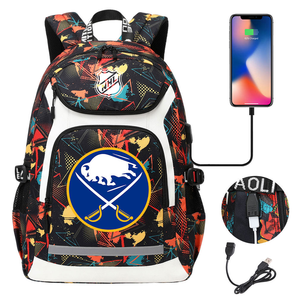 Buffalo Sabres Hockey League Backpack School Notebook Travel Bags With USB