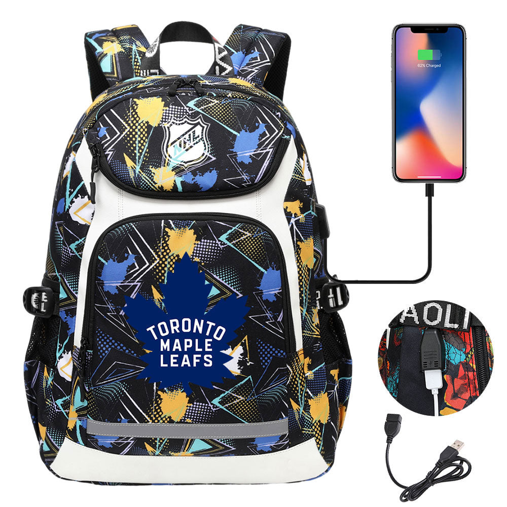 Toronto Maple Leafs Hockey League Backpack School Notebook Travel Bags With USB
