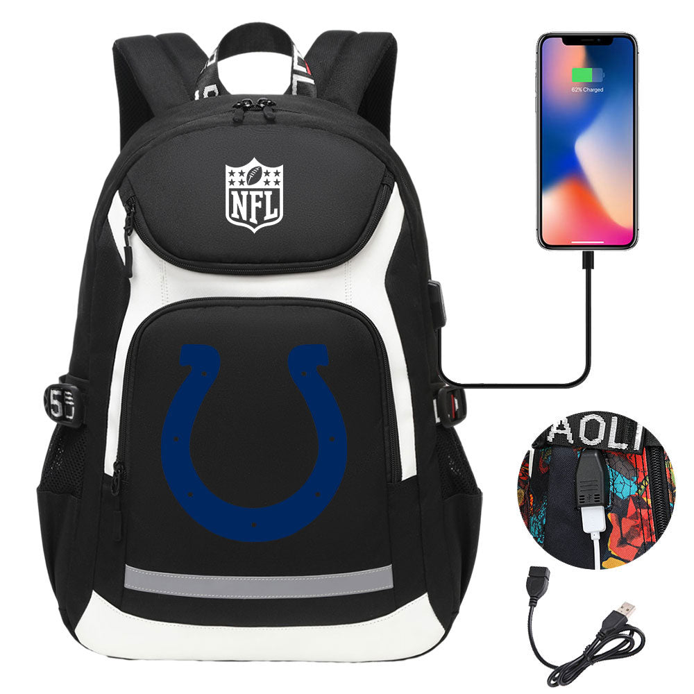 Indianapolis Colts Football Rugby Backpack School Notebook Travel Bags With USB