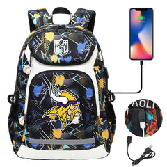 Minnesota Vikings Football Rugby Backpack School Notebook Travel Bags With USB