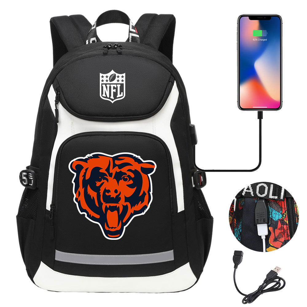 Chicago Bears Football Rugby Backpack School Notebook Travel Bags With USB