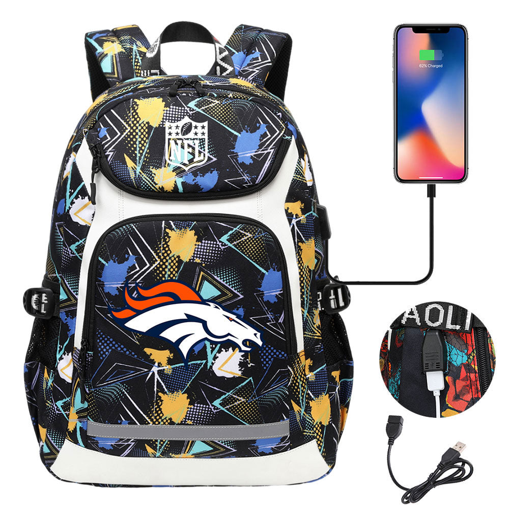 Denver Broncos Football Rugby Backpack School Notebook Travel Bags With USB