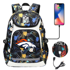 Denver Broncos Football Rugby Backpack School Notebook Travel Bags With USB