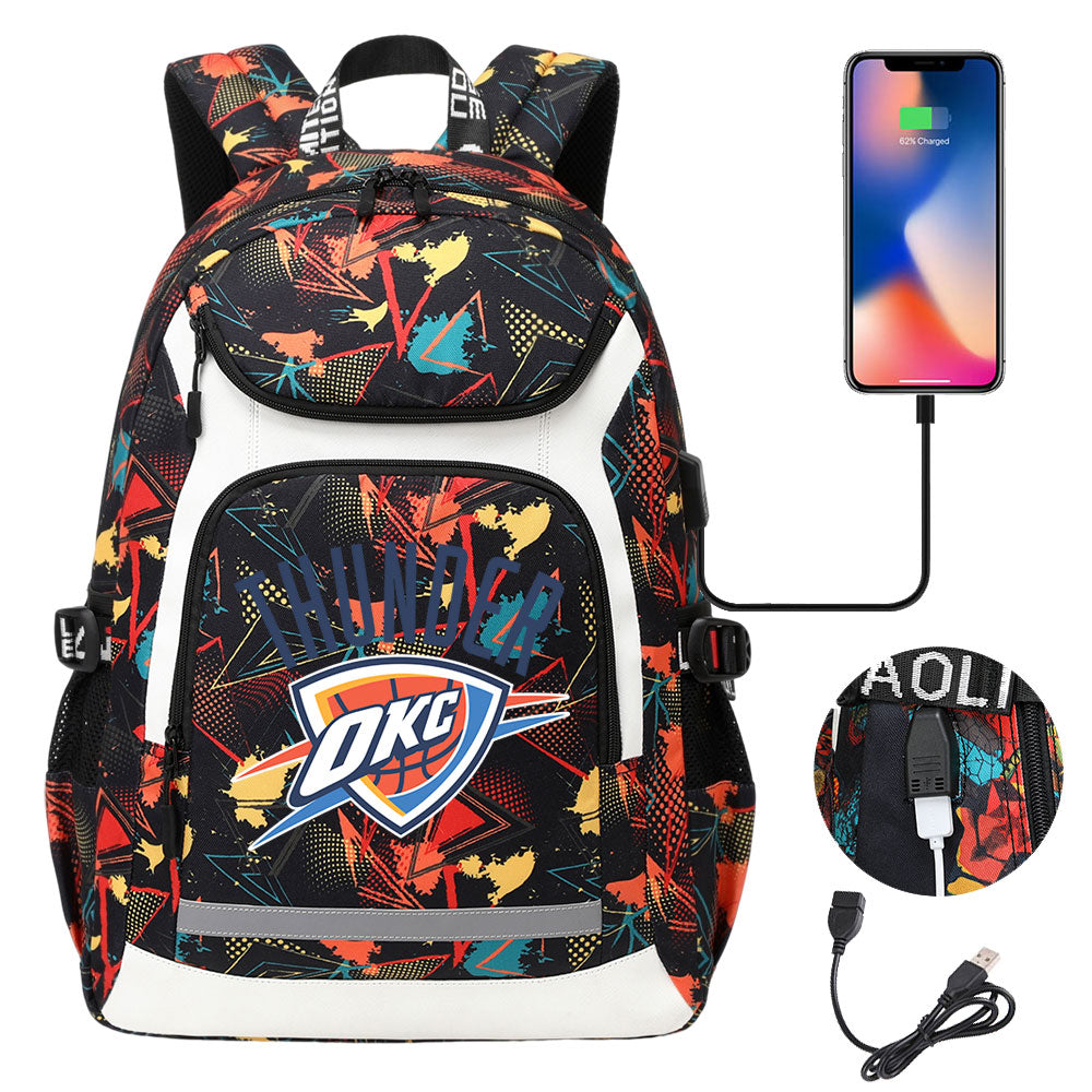 Oklahoma City Thunder Backpack School Notebook Travel Bags With USB