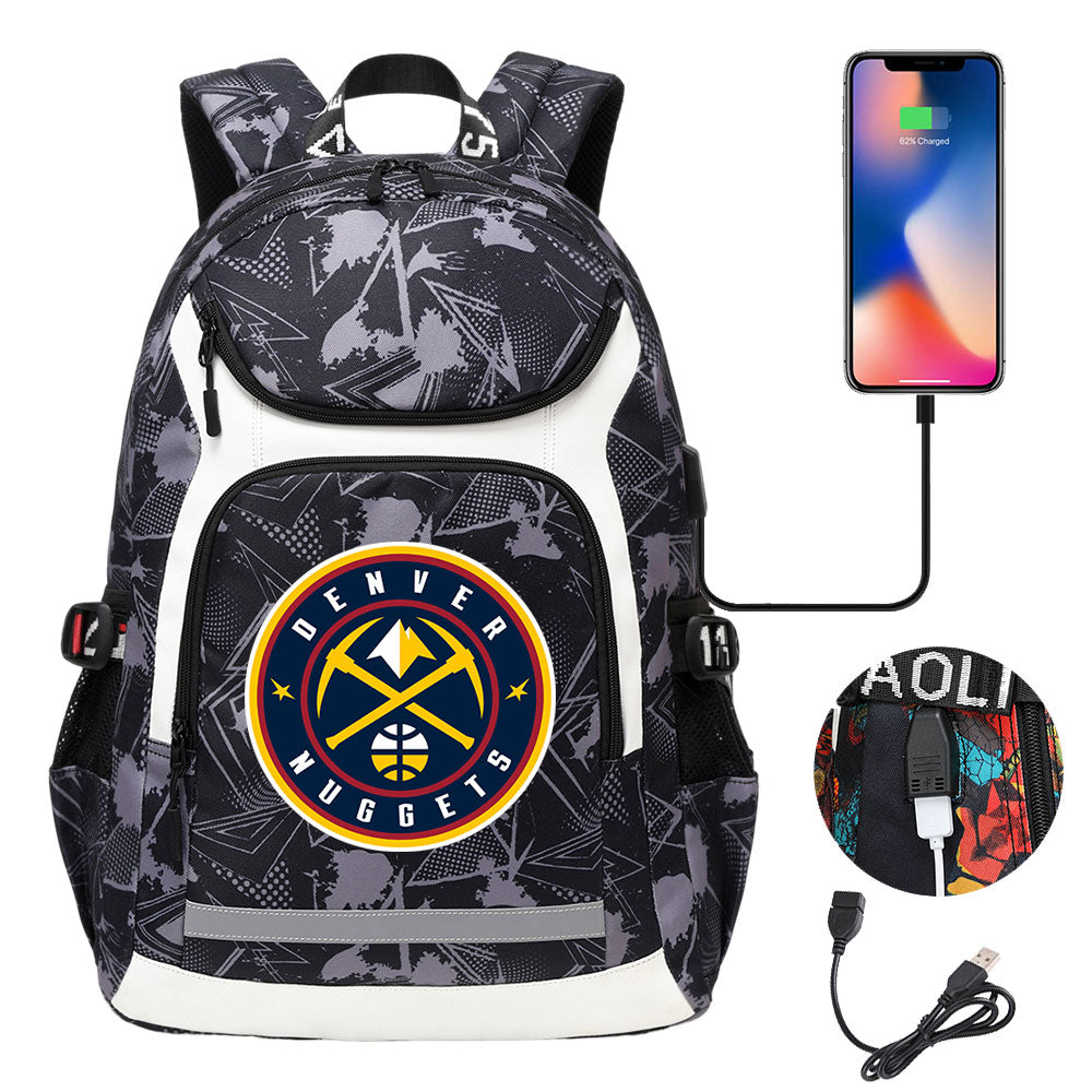 Denver Nuggets Backpack School Notebook Travel Bags With USB