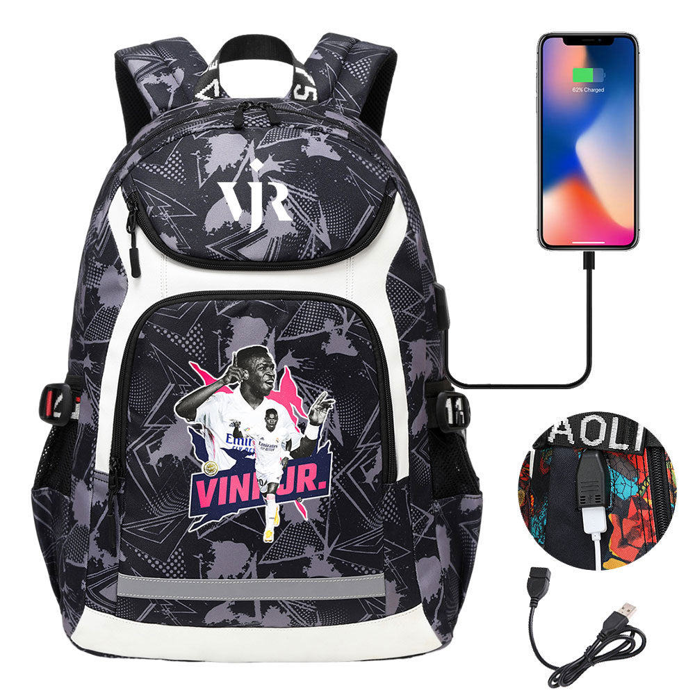 Vinicius Junior FC Backpack School Notebook Travel Bags With USB