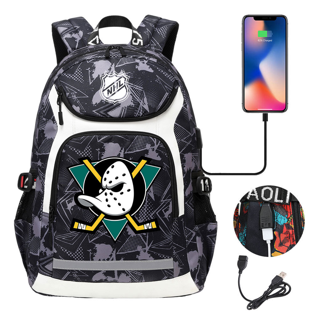 Anaheim Ducks Hockey League Backpack School Notebook Travel Bags With USB