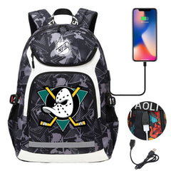 Anaheim Ducks Hockey League Backpack School Notebook Travel Bags With USB