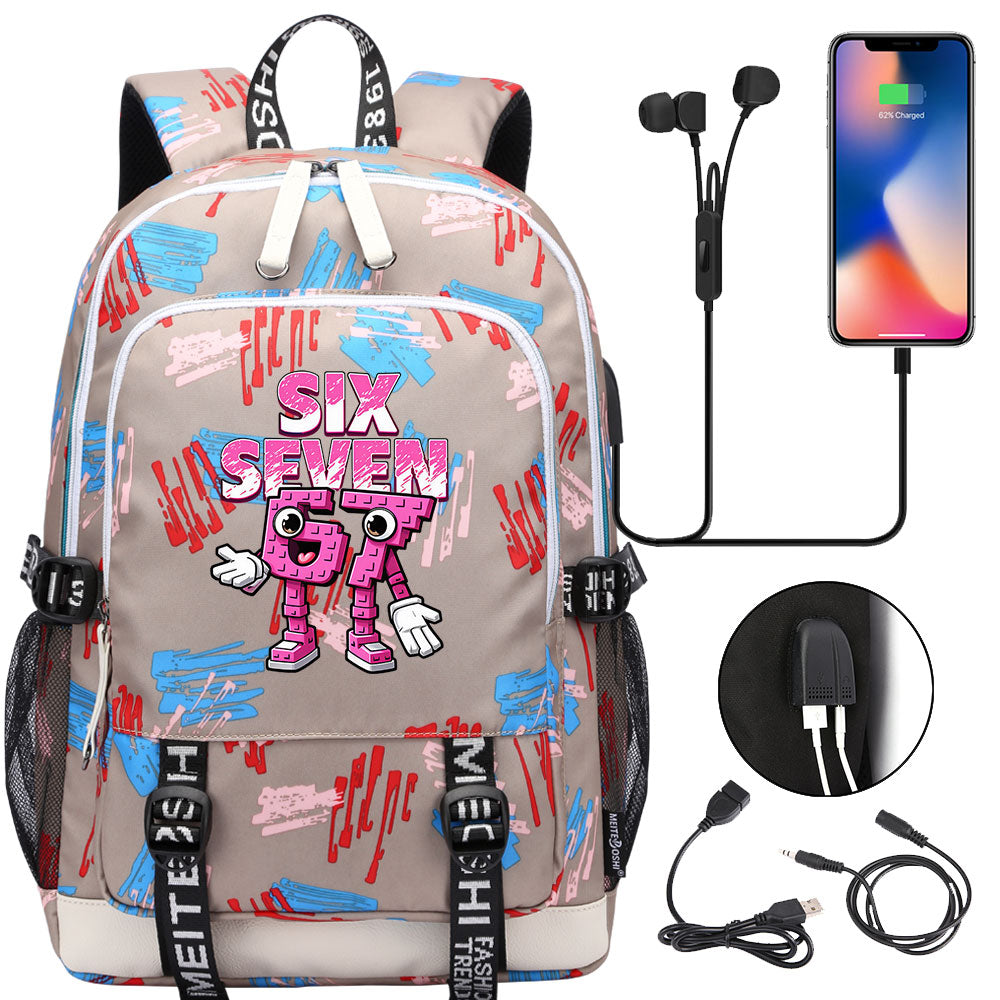 Steal a Brainrot 67 USB Charging Backpack School Note Book Laptop Travel Bags