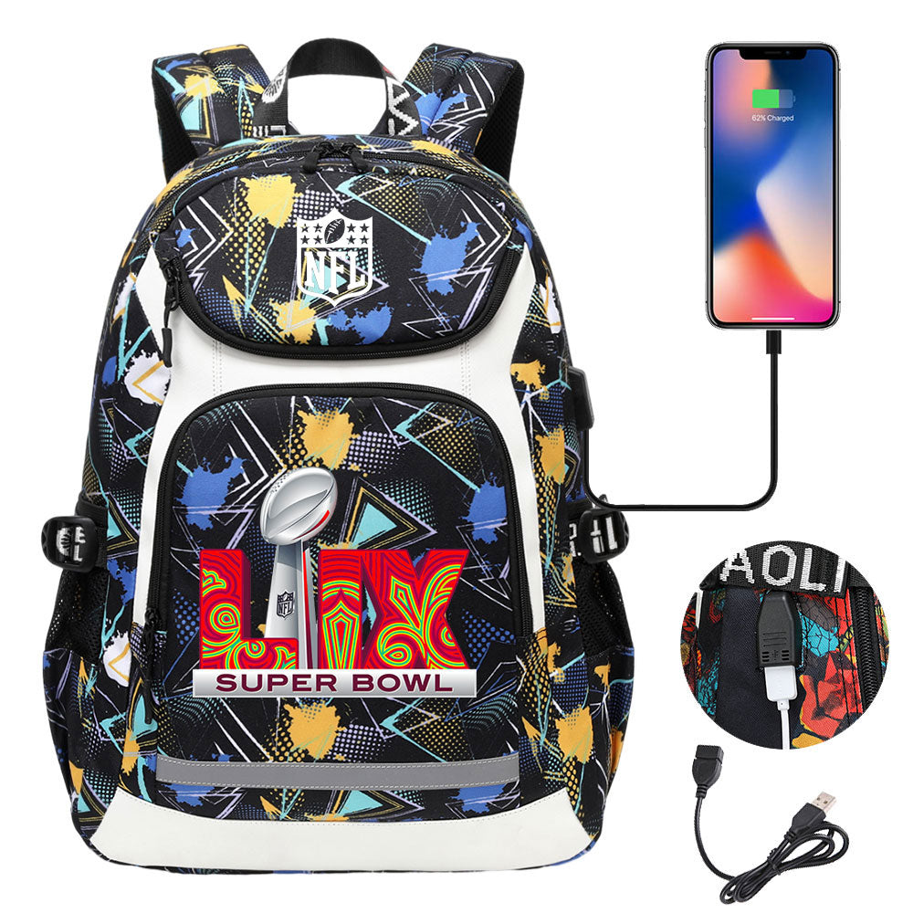 Football Team Rugby  Backpack School Notebook Travel Bags With USB